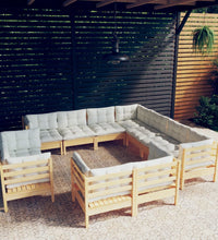 11-tlg. Garten-Lounge-Set mit Creme Kissen Massivholz Kiefer
