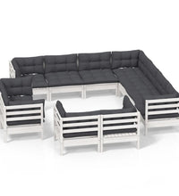 11-tlg. Garten-Lounge-Set mit Kissen Weiß Massivholz Kiefer