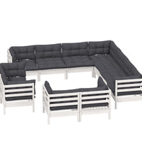 11-tlg. Garten-Lounge-Set mit Kissen Weiß Massivholz Kiefer