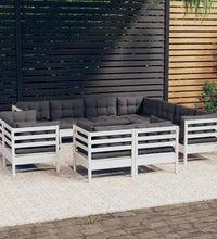 11-tlg. Garten-Lounge-Set mit Kissen Weiß Massivholz Kiefer