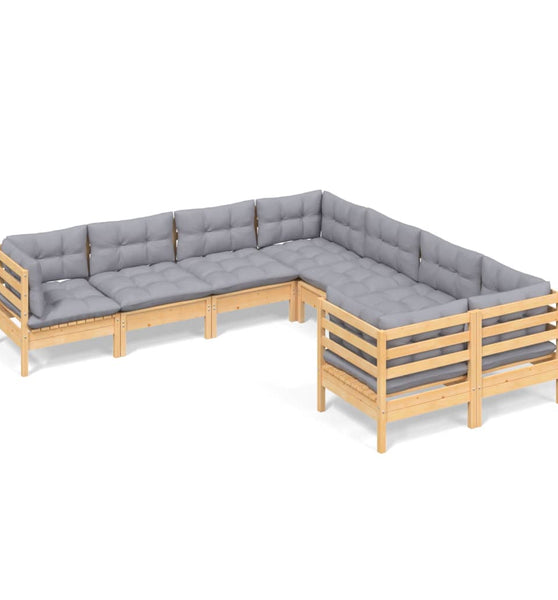 8-tlg. Garten-Lounge-Set mit Grauen Kissen Massivholz Kiefer