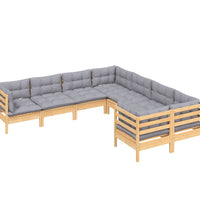 8-tlg. Garten-Lounge-Set mit Grauen Kissen Massivholz Kiefer