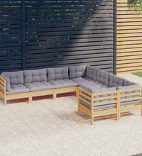 8-tlg. Garten-Lounge-Set mit Grauen Kissen Massivholz Kiefer