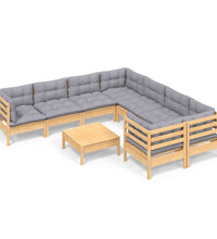 9-tlg. Garten-Lounge-Set mit Grauen Kissen Kiefernholz