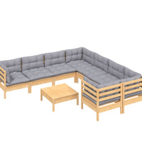 9-tlg. Garten-Lounge-Set mit Grauen Kissen Kiefernholz