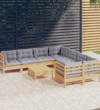 9-tlg. Garten-Lounge-Set mit Grauen Kissen Kiefernholz