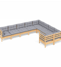 9-tlg. Garten-Lounge-Set mit Grauen Kissen Kiefernholz
