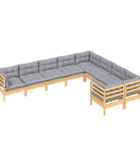 9-tlg. Garten-Lounge-Set mit Grauen Kissen Kiefernholz