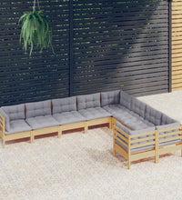9-tlg. Garten-Lounge-Set mit Grauen Kissen Kiefernholz