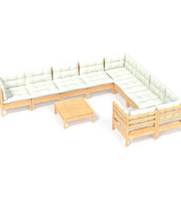 10-tlg. Garten-Lounge-Set mit Creme Kissen Kiefernholz