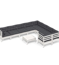 10-tlg. Garten-Lounge-Set mit Kissen Weiß Kiefernholz