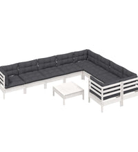 10-tlg. Garten-Lounge-Set mit Kissen Weiß Kiefernholz