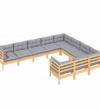 10-tlg. Garten-Lounge-Set mit Grauen Kissen Kiefernholz