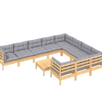 11-tlg. Garten-Lounge-Set mit Grauen Kissen Kiefernholz