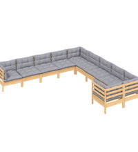 10-tlg. Garten-Lounge-Set mit Grauen Kissen Kiefernholz