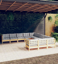 11-tlg. Garten-Lounge-Set mit Grauen Kissen Kiefernholz