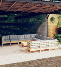 12-tlg. Garten-Lounge-Set mit Grauen Kissen Kiefernholz