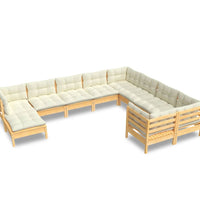 10-tlg. Garten-Lounge-Set mit Creme Kissen Kiefernholz