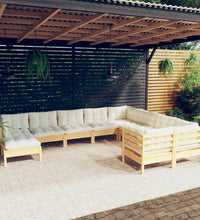 10-tlg. Garten-Lounge-Set mit Creme Kissen Kiefernholz
