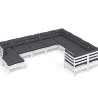 10-tlg. Garten-Lounge-Set mit Kissen Weiß Kiefernholz