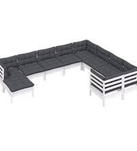 10-tlg. Garten-Lounge-Set mit Kissen Weiß Kiefernholz