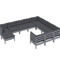 11-tlg. Garten-Lounge-Set mit Kissen Grau Kiefernholz