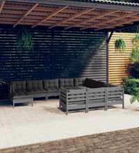 11-tlg. Garten-Lounge-Set mit Kissen Grau Kiefernholz