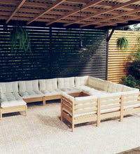 11-tlg. Garten-Lounge-Set mit Kissen Honigbraun Kiefernholz