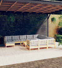 12-tlg. Garten-Lounge-Set mit Grauen Kissen Kiefernholz