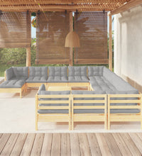 13-tlg. Garten-Lounge-Set mit Grauen Kissen Kiefernholz