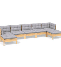 7-tlg. Garten-Lounge-Set mit Grauen Kissen Kiefernholz