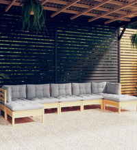 7-tlg. Garten-Lounge-Set mit Grauen Kissen Kiefernholz