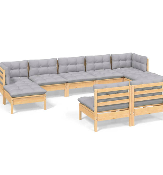 9-tlg. Garten-Lounge-Set mit Grauen Kissen Kiefernholz