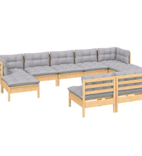 9-tlg. Garten-Lounge-Set mit Grauen Kissen Kiefernholz