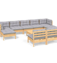 10-tlg. Garten-Lounge-Set mit Grauen Kissen Kiefernholz