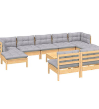 10-tlg. Garten-Lounge-Set mit Grauen Kissen Kiefernholz