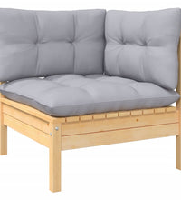 10-tlg. Garten-Lounge-Set mit Grauen Kissen Kiefernholz