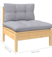 10-tlg. Garten-Lounge-Set mit Grauen Kissen Kiefernholz
