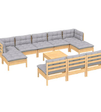 11-tlg. Garten-Lounge-Set mit Grauen Kissen Kiefernholz