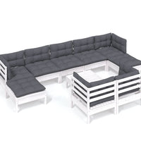 10-tlg. Garten-Lounge-Set mit Kissen Weiß Kiefer Massivholz