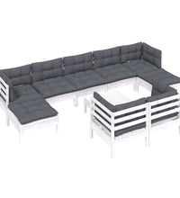 10-tlg. Garten-Lounge-Set mit Kissen Weiß Kiefer Massivholz