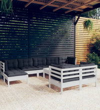 10-tlg. Garten-Lounge-Set mit Kissen Weiß Kiefer Massivholz
