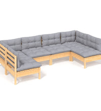 6-tlg. Garten-Lounge-Set mit Grauen Kissen Kiefer Massivholz