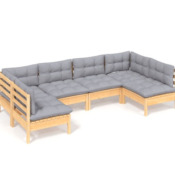 6-tlg. Garten-Lounge-Set mit Grauen Kissen Kiefer Massivholz