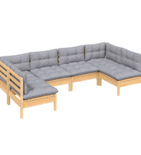 6-tlg. Garten-Lounge-Set mit Grauen Kissen Kiefer Massivholz