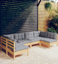 6-tlg. Garten-Lounge-Set mit Grauen Kissen Kiefer Massivholz