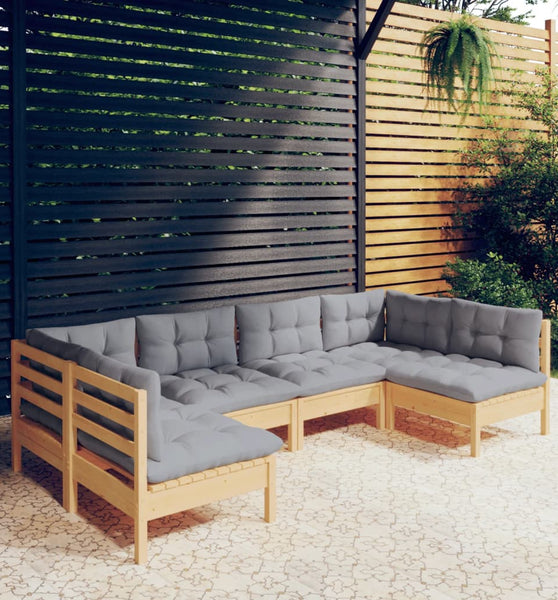 6-tlg. Garten-Lounge-Set mit Grauen Kissen Kiefer Massivholz