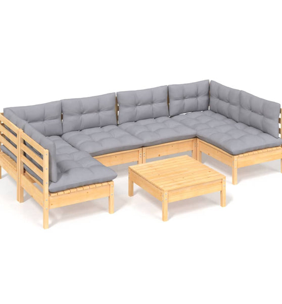 7-tlg. Garten-Lounge-Set mit Grauen Kissen Kiefer Massivholz