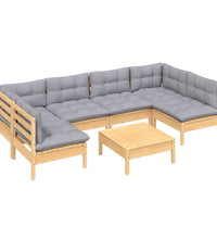 7-tlg. Garten-Lounge-Set mit Grauen Kissen Kiefer Massivholz