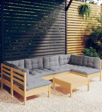 7-tlg. Garten-Lounge-Set mit Grauen Kissen Kiefer Massivholz
